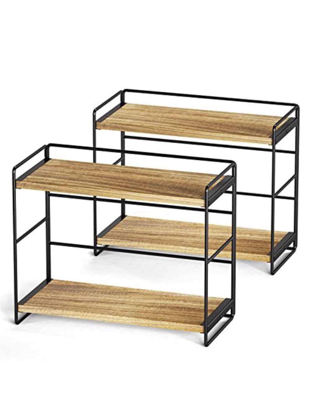 2-Pack Industrial Wood and Black Metal Shelf Organizer